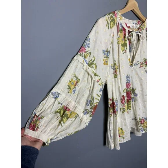 LOVE THE LABEL Womens L Floral Print Oversize Tunic Blouse Top Anthropologie - Picture 3 of 8